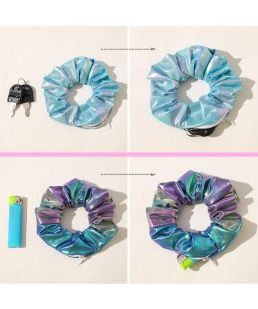 8 Piece Tie Dye Velvet Pocket Hair Scrunchies for Girls and Women with Hidden Zipper Pocket - Colorful and Shiny Elastic Hair Bands for Chapstick and Money Storage - Buy Online on GoSupps.com