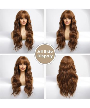 Haircube Dark Auburn Long Wavy Wig with Bangs for Women - Heat Resistant Synthetic Curly Hairpiece for Daily and Party Wear - Buy Online on GoSupps.com