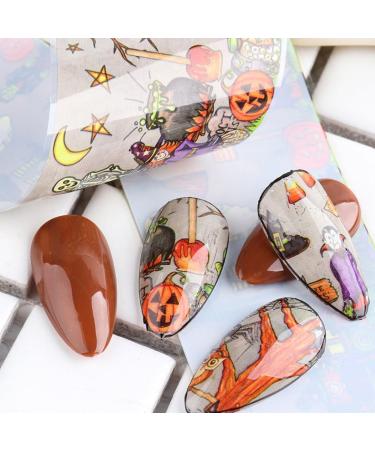 10 Sheets Halloween Nail Foil Transfers Stickers Pumpkin Spider Skull Ghost Witch Nail Decals Festival Party Supplies Decoration Manicure Tips Wraps Nail Art Tools - Buy Online on GoSupps.com