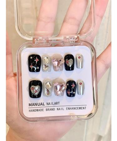 Handmade Wearing Armor Dark Pink Sweet Cool Style Nail Patch Water Diamond(Ultra short M) - Buy Online on GoSupps.com