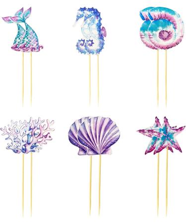 TSJ 12 PCS Mermaid Cupcake Toppers Cake Toppers Mermaid Tail Seahorse Cupcake Sticks Mermaid Theme Birthday Baby Shower Party Supplies - Buy Online on GoSupps.com