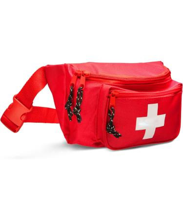 NOVAMEDIC First Aid Fanny Pack with 75 Emergency Essentials - Red Waist Bag for Lifeguard, Hiking, Travel - Adjustable Strap - Durable & Stocked - Buy Online on GoSupps.com