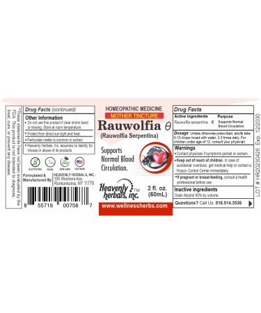 Heavenly Herbals Pure Rauwolfia Serpentina Mother Tincture - Ayurvedic Sarpagandha for Blood Circulation & Wellness | Ships Internationally from USA - Buy Online on GoSupps.com
