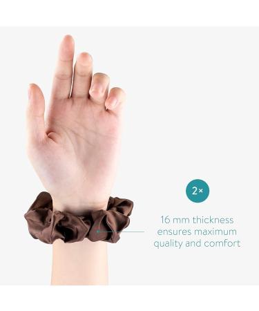 Navaris 2 Pack Large Silk Scrunchies for Hair - Beige/Brown - Elastic Ponytail Holder Set for Women and Girls - Buy Online on GoSupps.com