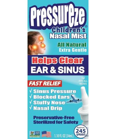 Pressureze Children's Sterile Nasal Spray 34ml - All Natural Relief for Sinus Allergy and Ear Congestion - Preservative-Free Decongestant Spray - 245 Sprays - 1.1 Fl Oz - Buy Online on GoSupps.com