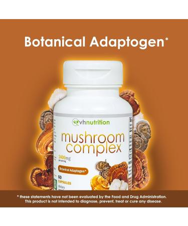 VH Nutrition Mushroom Supplement 1400mg Capsules - Vitality Support with Lions Mane, Chaga, Reishi Extracts - Buy Online on GoSupps.com