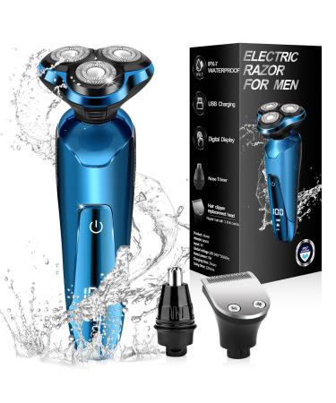 Electric Shavers for Men 2024 Electric Razor for Men Cordless Rechargeable 3D Rotary Men Shaver Wet/Dry Mens Shaver Waterproof Mens Razor for Shaving Gifts for Husband Dad Boyfriend(Bright Blue)