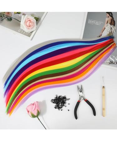 HIFOT 50 Pieces Coloured Hair Extension Synthetic Hair pieces for women Hairpieces hair braiding kit crochet hook hair extensions Pliers with 100 Beads for Girls Women - Buy Online on GoSupps.com