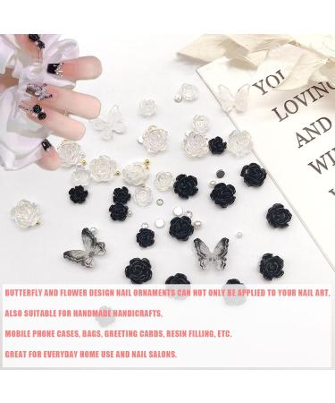 3D Flower Nail Charms 200 Pcs White Black Clear Acrylic Camellia Nail Art Charms Rose Butterfly Nail Rhinestones Gems Jewelry with Mini Caviar Beads Pearls (White+Black+Clear) - Buy Online on GoSupps.com