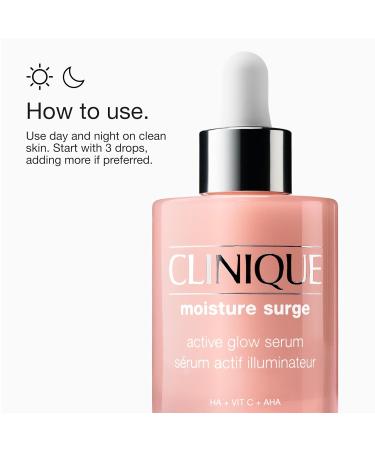 Clinique Moisture Surge Active Glow Serum with Lactic Acid Hyaluronic Acid + Vitamin C | Hydrating Lightweight + Oil Free 1 Fl Oz (Pack of 1) - Buy Online on GoSupps.com