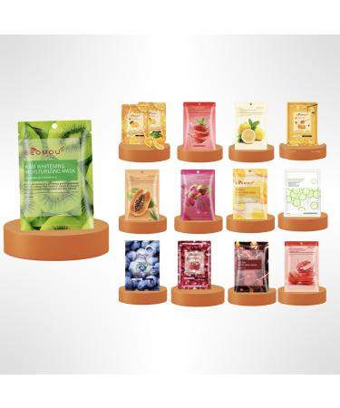 Pack of 13 Facial Masks: Hydrating Fresh Orange Strawberry Lemon Honey Papaya Dragon Fruit Mango Cucumber Blueberry Red Pomegranate Kiwi Cherry Tomato
