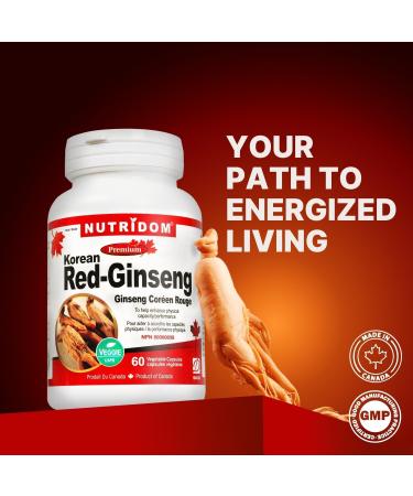 Nutridom Korean Red Ginseng Panax Giseng Root Extract Supplement 8% Ginsenoside 500mg per Capsule Non-GMO Gluten-free Soy-free Dairy-free (60 Count) - Buy Online on GoSupps.com