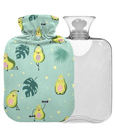 NAANLE PALMBLATT Funny Avocado hot bottle with cover Transparent hot water bottle 1l of warm head for bed Handfoot Warmer pain relief heat and cold therapy