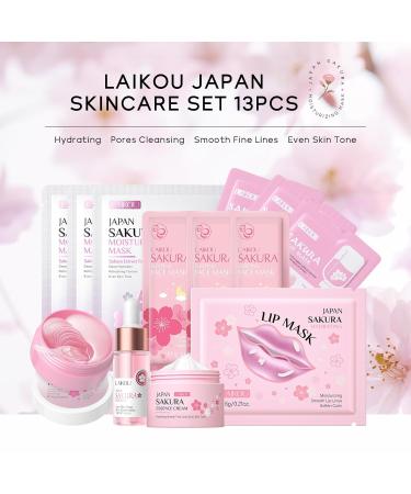 Japan Sakura Facial Skincare Set - 13PCS Hydrating Gift Set for Teenage Girls & Women | Serum Cream Eye & Lip Masks - Buy Online on GoSupps.com