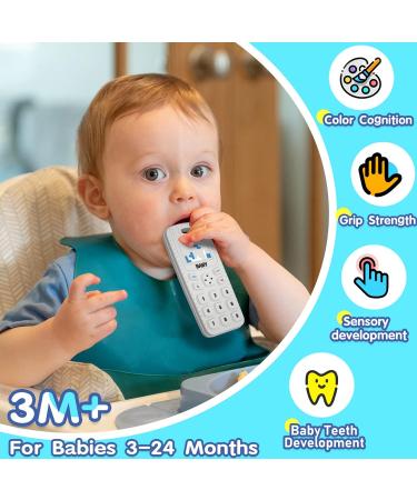 HOPEEYE 2 Pack Silicone Teething Toys for Babies 6-18 Months - BPA Free Mobile Phone Shape Chew Toys - Sensory Toys Set - Pink & Grey - Buy Online on GoSupps.com