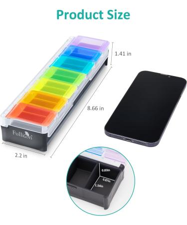 Fullicon Weekly Pill Box 7 Day Large Organiser | Spill Proof Design with Labels | Medicine Vitamin Supplement Organizer (Rainbow Black Paten REGT) - Buy Online on GoSupps.com