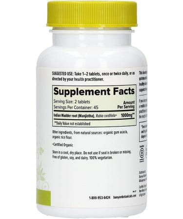 Organic Manjistha Tablets by Banyan Botanicals - Blood & Lymph Cleansing Ayurvedic Formula - Buy Online on GoSupps.com