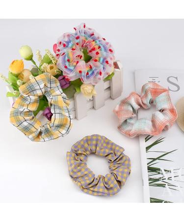 20Pcs AOPRIE Hair Scrunchies Set for Women and Girls - Elegant Stain & Chiffon Hair Accessories in Flower Pink, Blue, White Colors - Buy Online on GoSupps.com