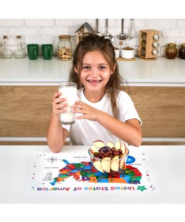 Kids Educational Placemats Discovery Set - Non-Slip, Reusable, Wipeable - USA, World Map, Periodic Table, Solar System - 5 Pack - Buy Online on GoSupps.com