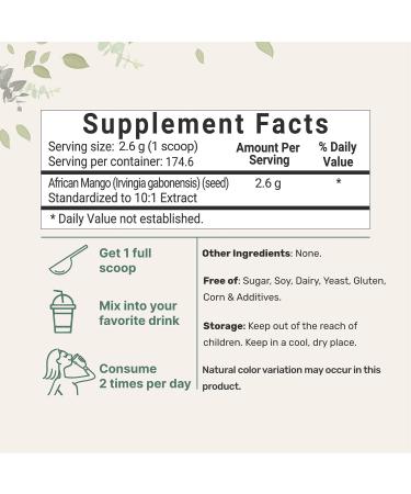 Sustainably Grown African Mango Powder - 1lb (6 Months Supply) | Metabolism & Fat Burning Support | Non-GMO, Vegan - Buy Online on GoSupps.com