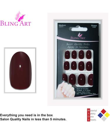 Bling Art Oval False Nails Fake Acrylic Gel Glossy Matte Polished Glitter Full Cover 24 Medium Tips Glue (Cherry Blossom) - Buy Online on GoSupps.com