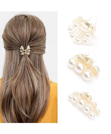 Brinie Hair Claw Clamps Champagne Pearl Hair Barrettes Medium Small Non Slip Clips Hair Accessories for Women and Girls (3 PCS)