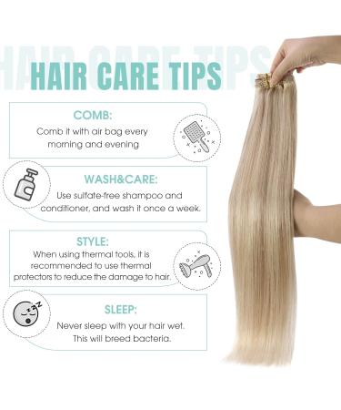 Youngsee Clip-In Hair Extensions - 35cm Real Hair 120g - Ashblond & Platinum Highlights - 7 Pieces - Buy Online on GoSupps.com