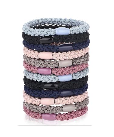 Vhger 12 Pieces Braided Hair Ties Cotton Hair Ties Multicolor Braided Hair Bands Multicolor for Women and Kids Elastic Hair Bands for Women (Mixed Colors)
