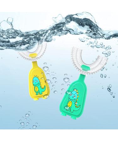 Kids U-Shaped Silicone Toothbrush Set - Cute Pig Handle - 2 Pack, 360 Whole Mouth Cleaning - Toddlers Ages 2-6 Years - 4 Color Dinosaur Design - Buy Online on GoSupps.com