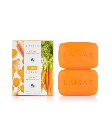 LAISAE Carrot Brightening Soap for Exfoliate Face & Body Moisturize  Pore Cleaner  Glowing Skin with Shea Butter - All Skin Types  Vegan Formula  Paraben & SLS Free  3.52 oz (2 Bars)