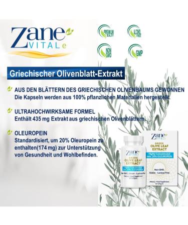 Zane Greek Olive Leaf Extract - 20% Oleuropein for Immune Support & Healthy Blood Pressure - Natural Cardiovascular Health - Buy Online on GoSupps.com