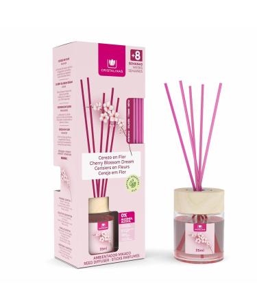 Cristalinas 35ml Cherry Blossom Air Fresheners for Home - Reed Diffusers for home - Home Fragrance Lasts upto 8 weeks - Room Diffuser Sticks with Coloured Fragrance Oil 35ml (Pack of 1)