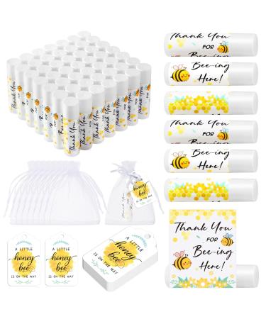 Swiffen 50 Sets Bee Lip Balm Bulk Baby Shower Favor with Organza Gift Bags and Thank Card Tags Bee Themed Gifts for Baby Shower Baptism Birthday Party Supplies