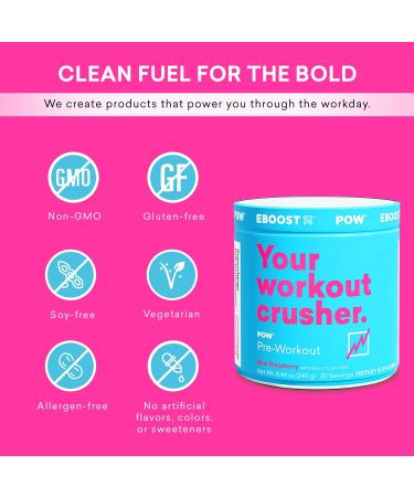 EBOOST POW Natural Pre-Workout - Blue Raspberry - Performance & Joint Mobility Support - Energy & Focus - Men & Women - Non-GMO & Gluten-Free - 20 Servings - Buy Online on GoSupps.com