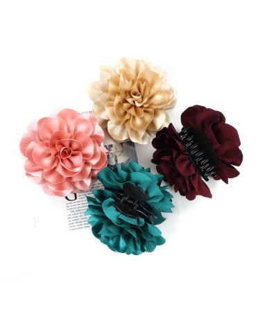 Dizila 4 Pack Black Plastic Hair Claws Clips with Large Satin Flower Bow - Hair Accessories for Women and Girls - Buy Online on GoSupps.com