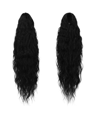 Fine Long Braid Ponytail Hair Extension - 65cm Black Synthetic Curly Clip-In for Women - Buy Online on GoSupps.com
