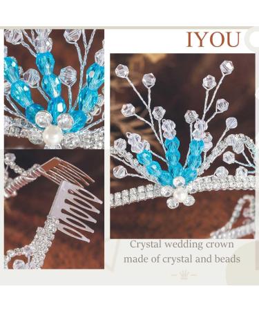 IYOU Crystal Princess Wedding Headband Blue Rhinestone Hair Bands Sparkly Birthday Communion Hair Accessories for Flower Girls - Buy Online on GoSupps.com