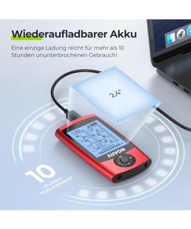 Buy Auvon TENS Device with EVA Bag | Rechargeable Pain Relief Stimulator | 24 Training Programs & 12 Premium Electrodes - Buy Online on GoSupps.com