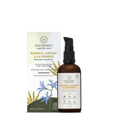 Juicy Chemistry Marula Argan Lavender Hair Oil 100 ml | Organic Hair Oil for Hair Fall Control & Deep Conditioning | Ecocert Certified Organic for Dry & Frizzy Hair | Cruelty-free & 100% Vegan