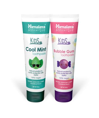 Himalaya Botanique Kids Toothpaste | Mint and Bubblegum Flavor | Reduces Plague Makes Teeth Stronger |Fluoride free vegan & gluten free) 80g (pack of 2)