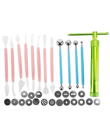 YaeGarden 33Pcs Clay Fondant Extruder Cake Decorating Supplies Sugar Modeling Tool  Clay Extruder Gun with 20 Tips  4Pcs Ball Stylus Dotting Tool & 8Pcs Plastic Crafts Clay Modeling Tool