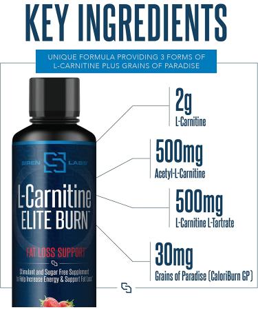 Siren Labs L-Carnitine Elite Burn Liquid Keto Fat Burner - Strawberry Blast 3000mg - Metabolism Activator for Fat Loss & Energy Boost (32 Servings) - Buy Online on GoSupps.com