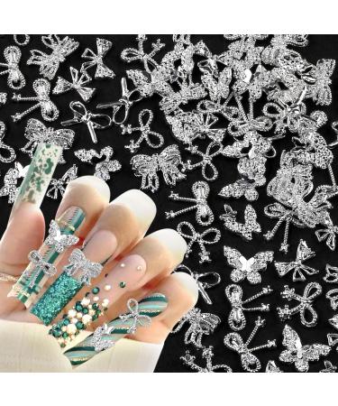 50 pieces 3D alloy Bow Nail Charms Butterfly Nail Art Charms Silver Nail Charms Nails Nails Nails Grinding Butterfly Nail Schmuck Slip Nail trailer nail design NailArt Road stones