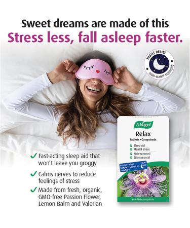 A.Vogel Relax Tablets | Sleep Aid and Mental Stress Relief | Extracts of Passion Flower Lemon Balm & Valerian | Gluten-Free Lactose-Free and Vegan | 60 Tablets - Buy Online on GoSupps.com