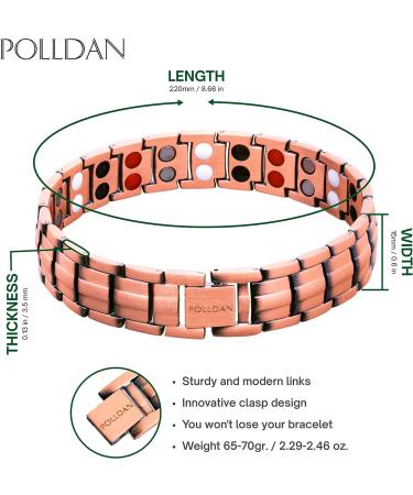 Polldan Men's Copper Magnetic Bracelet | 6000 Gauss Extra Strength Pure Copper | Adjustable Sizing Tool | Magnetic Therapy Bracelet for Men - Buy Online on GoSupps.com