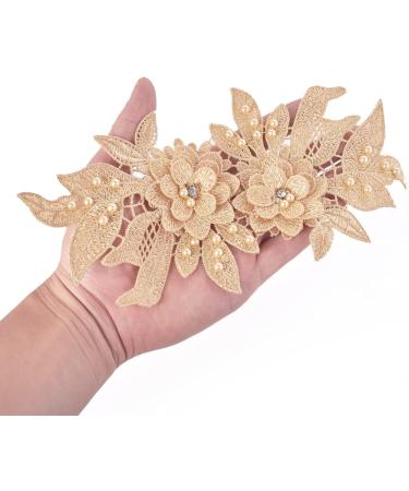 Sew on 3D Lace Applique Flower Bead Patches - Wedding Dress Embellishment (Silver) - Buy Online on GoSupps.com