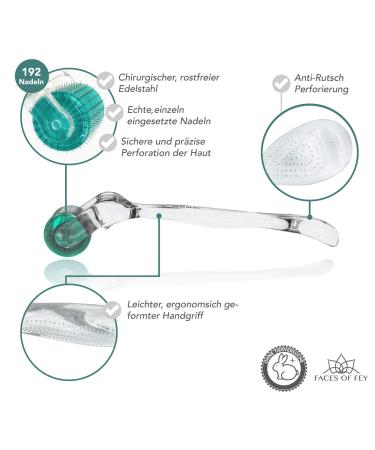 Dermaroller Faces of Fey - 192 Real Needles for Microneedling | Professional 0.5mm Nadel Roller for Face & Body - Tightening & Modeling Tool - Buy Online on GoSupps.com