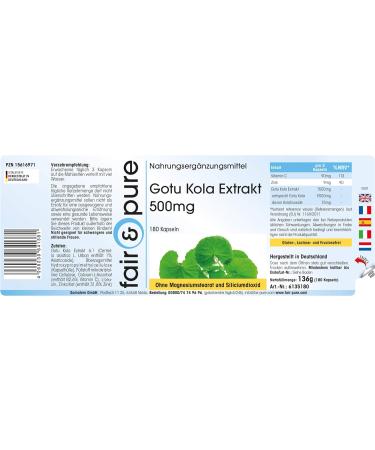 Fair & Pure Gotu Kola Capsules 500mg - Vegan - 180 Capsules - Zinc & Vitamin C - Pure Gotu Kola Extract - Buy Online on GoSupps.com