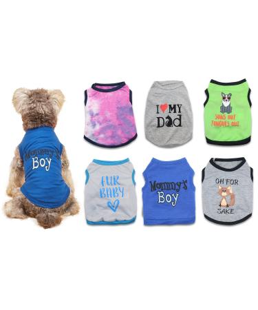 6 Packs Small Dog Puppy Shirts Mommy's Boy Dog Clothes Funny Cute I Love My Dad T Shirt for Small Dogs Girl Puppy Tshirt Cat Clothing Female Vest Apparel 6 Packs Small (3.3-5.5lb)