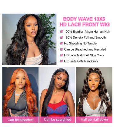 22 Inch Body Wave Lace Front Wig | Brazilian Virgin Human Hair | 180% Density | HD Transparent Lace | Pre Plucked with Baby Hair | Natural Hairline - Buy Online on GoSupps.com